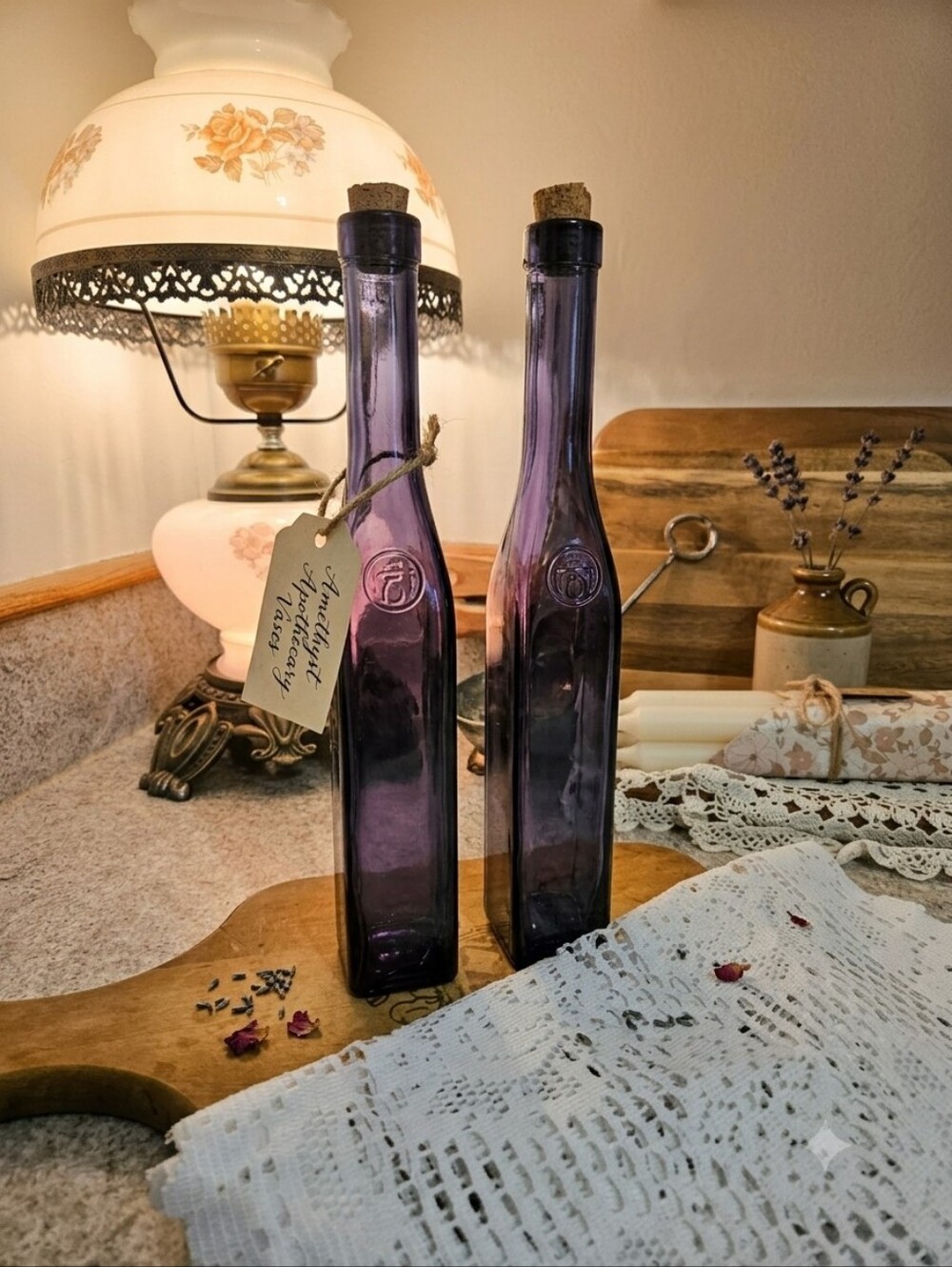 Vintage Himark Amethyst Purple Glass Bottles | Made in Spain